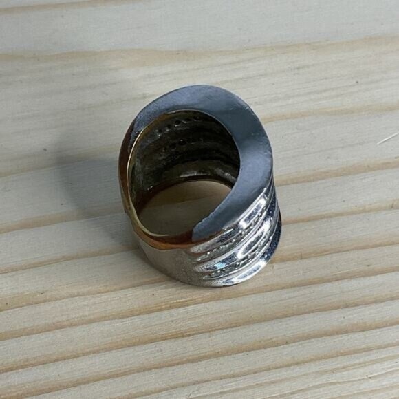 Lia Sophia Signed Silver Tone Rhinestone Wide Ring - Picture 2 of 6